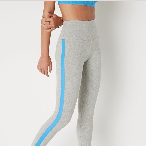 NWT Pink Cotton High Waist Full Length Legging - Heather Charcoal/Azure Sky Strp - Picture 6 of 14